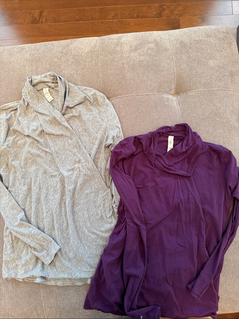 Two Lululemon -Size 4 Lightweight Long Sleeve Tops -Heather Gray & Purple stripe